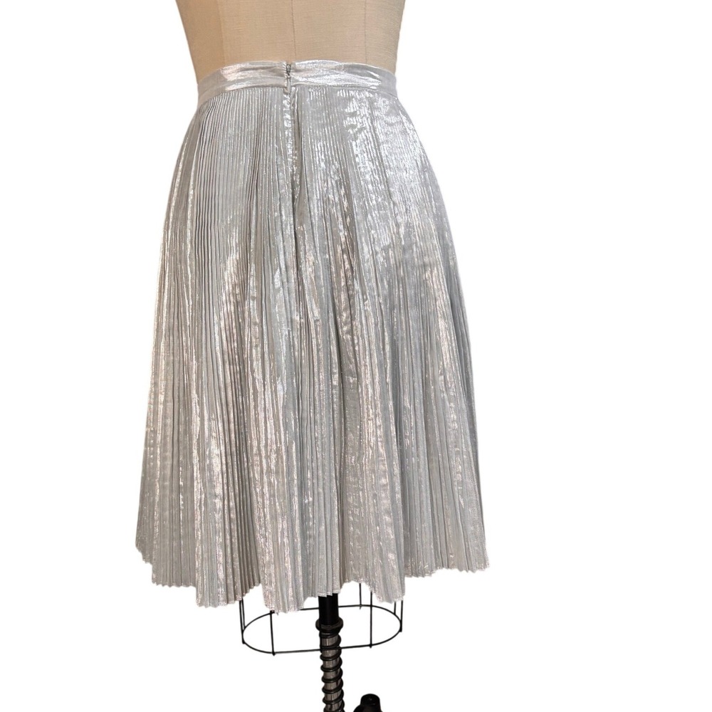 Talbots Metallic‎ Pleated Shimmer Midi Skirt 4 Silver